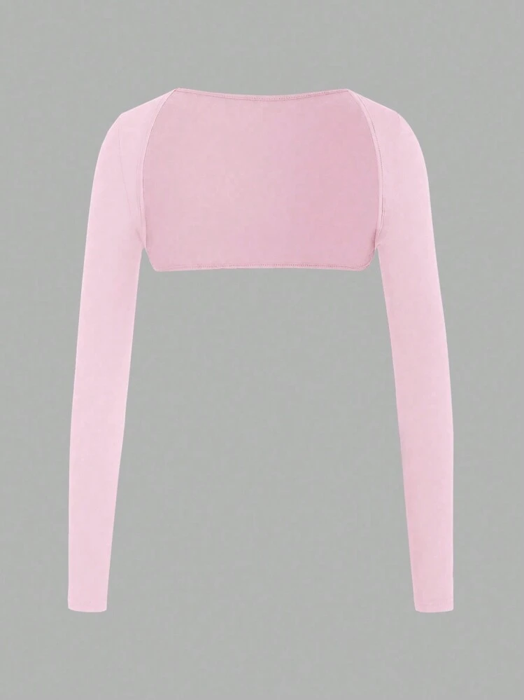 SHEIN Unity Women's Summer Casual Solid Color Cropped Top Fall Cloth For Women - Baby Pink - View 1