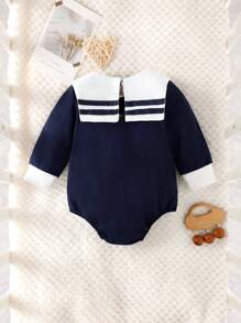 College Style Baby Girl Cute And Woven Long Sleeve Bodysuit, Autumn - Royal Blue - View 2