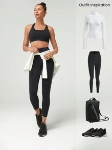 GLOWMODE Radiate Quick-Dry U-Neck Multi-Strap Sports Bra Medium Impact Gym Cycling Workout - Black - View 7