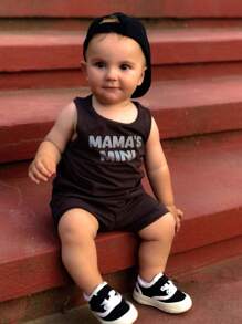 Cozy Pixies Áo ba lỗ không tay cổ tròn in chữ cho bé trai và quần short thường ngày 4 cái/bộ Bộ đồ phù hợp - Xám - Xem 3