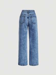 SHEIN Girlism Teen Girl's Casual Distressed Jeans With Multiple Button Pockets - Light Wash - View 2