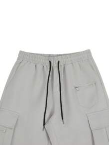 Claim Dot Pantalones cargo holgados para hombres con cintura con cordón, pantalones cargo para hombres, pantalones cargo holgados, pantalones cargo con bolsillos, pantalones cargo grises holgados para hombres, otoño - Gris Claro - Ver 5