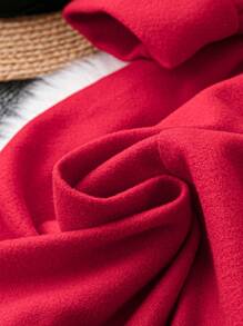 SHEIN Unity Plus Size Elegant Red Double-Breasted Mid-Length Wool Coat - Red - View 6