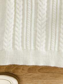 SHEIN Baby Girl Solid Color Ruffle Hem Knitted Long Sleeve Dress, Autumn/Winter - White - View 7