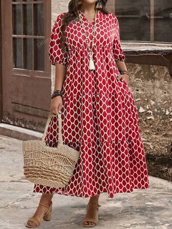 EMERY ROSE Vestido sencillo estampado de talla grande para mujer, para el verano