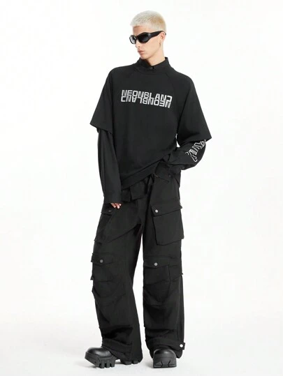 NEON BLANC Men's Knitted Cotton Casual 3M Reflective Printed Dropped Shoulder Loose Round Neck Short Sleeve T-Shirt Suitable For Summer, Daily Wear