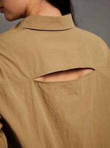 WESTFADE Cut Out Cropped Shirt - Olive Green - View 7