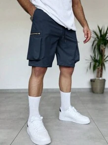 Manfinity Homme Men's Plain Simple Casual Shorts - Navy Blue - View 3