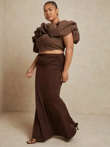 SHEIN Unity Váy Maxi xếp nếp Plus bên hông - Cà phê nâu - Xem 4