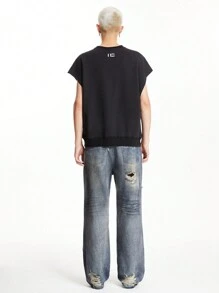 NEON BLANC Men's Cotton Distressed Loose Straight-Leg Spray-Painted Jeans