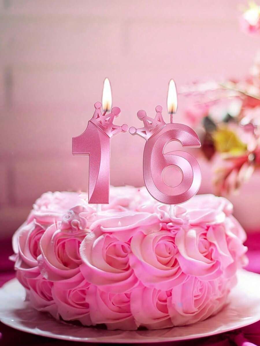 1pc Creative Colorful Crown Number Candle For Birthday, Party Decoration, Back To School Valentine Day - Pink - View 1