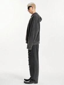 NEON BLANC Men's Distressed Straight Leg Denim Jeans, Woven And Washed - Black - View 5