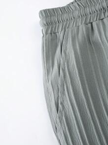 Manfinity Homme Men's Plain & Simple Daily Wear Short Sleeve Shirt And Long Pants Set, 2pcs, Cozy Outfits - Light Grey - View 5