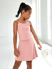 SHEIN 少女瑜伽套裝，彈性、舒適、透氣、排汗運動服，適用於跑步和騎行，時尚簡約 - 粉色 - 查看 3