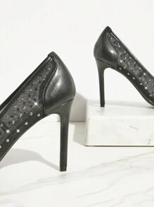 SHUZIA Women's Mesh Stone Pointed Toe Pump - Black - View 6