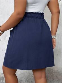 SHEIN LUNE Váy thun eo hình nấm trang trí có túi Plus Size - Màu xanh hải quân - Xem 2