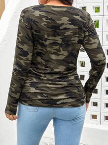 SHEIN LUNE Plus Size Women's Casual Round Neck Long Sleeve Vintage Striped T-Shirt For Fall Women Clothes Travel Outfit Airport