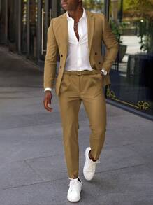 Manfinity Mode Men Solid Lapel Neck Blazer & Suit Pants