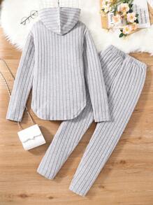 Sparklyn Teenage Girls' Casual Hooded Crop Top & Long Pants Set For Everyday Wear - Grey - View 2