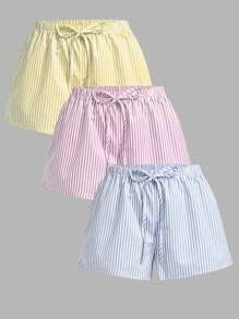 Comfortcana Set de 3 piezas de shorts de vacaciones a rayas coloridas para mujeres
