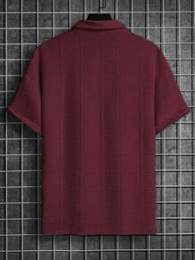 Manfinity Homme 男士夏季純色短袖休閒翻領衫，適用於通勤 - 酒紅色 - 查看 2