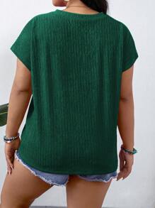 SHEIN LUNE Áo cánh dơi họa tiết trơn thường ngày cỡ lớn mùa hè - Màu xanh lá cây đậm - Xem 2