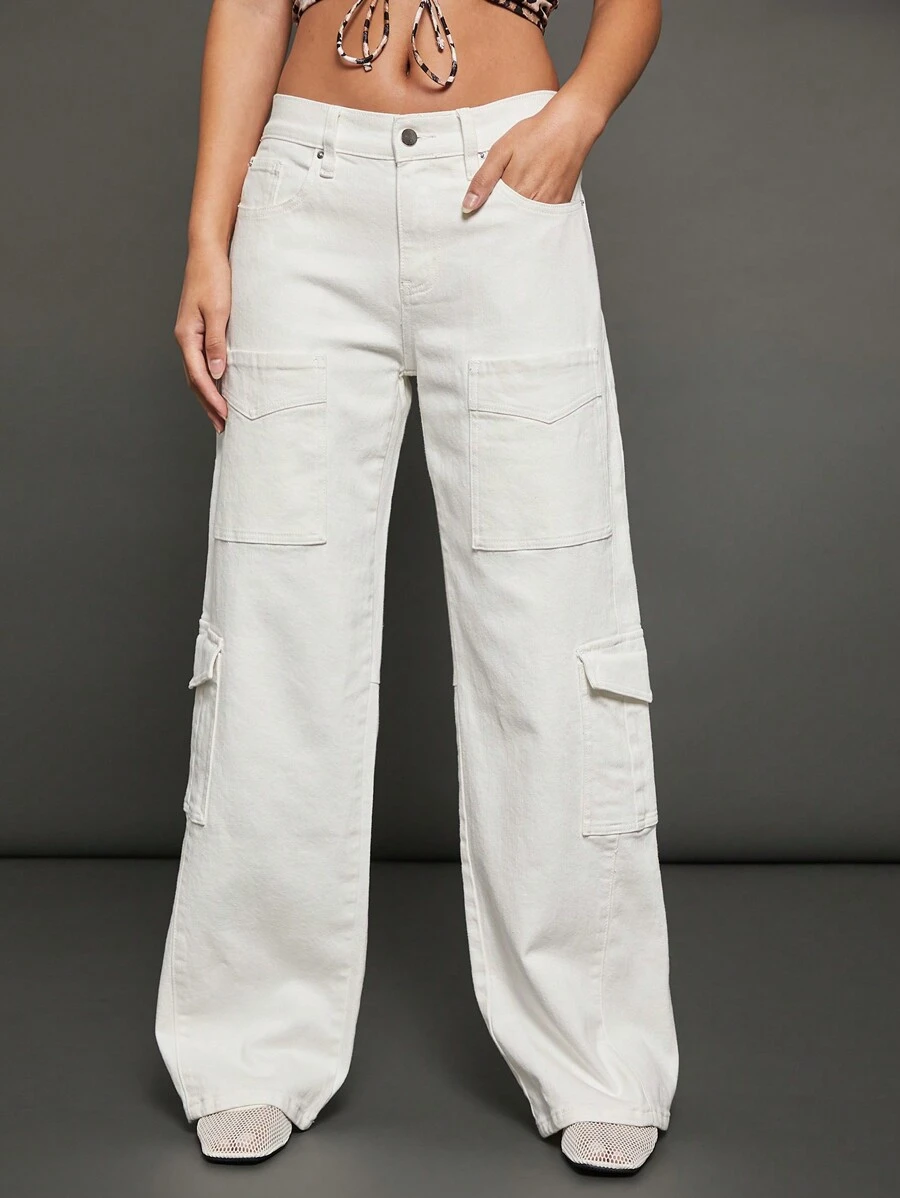 WESTFADE Quần Jeans Ống Rộng Co Giãn 99% Cotton Cao Cấp - trắng - Xem 1