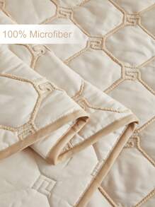 3入組卡其色菱形格紋刺繡聚酯棉被套套裝，簡約日式風格床單枕套套裝，適用於四季