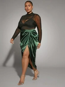 Hauture Plus Asymmetric Gathered Midi Skirt - Green - View 6