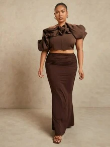 SHEIN Unity Váy Maxi xếp nếp Plus bên hông - Cà phê nâu - Xem 5