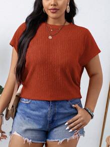 SHEIN LUNE Plus Size Summer Casual Solid Color Texture Batwing Sleeve Shirt