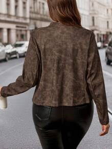 SHEIN Clasi Chaqueta de piel de imitación marrón para mujer de talla grande, elegante y versátil para uso diario en otoño/invierno - Marrón Mocha - Ver 2