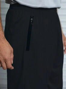 3-Pocket Men's Quick Dry Sport Shorts With Zipper - Black - View 3