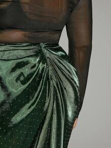 Hauture Plus Asymmetric Gathered Midi Skirt - Green - View 5