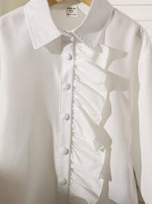 SHEIN Áo sơ mi dài tay đơn giản hàng ngày cho bé gái màu trơn - trắng - Xem 4