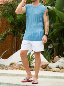 Manfinity RSRT Men Solid Pointelle Knit Top - Blue - View 3