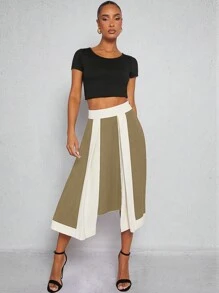 Hauture Women's Contrast Color Simple Daily A-Line Skirt - Multicolor - View 5