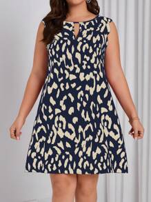 SHEIN Clasi Plus Allover Print Keyhole Neckline Dress - Multicolor - View 1