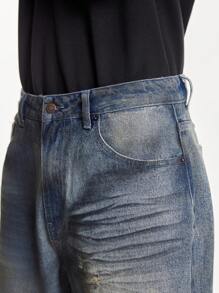 NEON BLANC Men's Cotton Distressed Loose Straight-Leg Spray-Painted Jeans