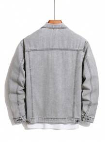 Manfinity Homme Ladies' Solid Color Simple Daily Long Sleeve Denim Jacket - Grey - View 2