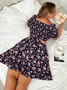 Franclia 大尺碼女士度假小花方領綁蝴蝶結短束背心和裙子套裝 - 彩色 - 查看 2