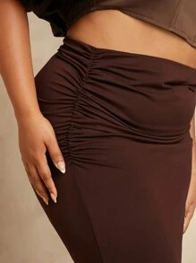 SHEIN Unity Váy Maxi xếp nếp Plus bên hông - Cà phê nâu - Xem 3