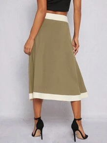Hauture Women's Contrast Color Simple Daily A-Line Skirt - Multicolor - View 2