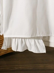 SHEIN Áo sơ mi dài tay đơn giản hàng ngày cho bé gái màu trơn - trắng - Xem 3