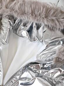 Tween Girl Silver Plush Hat Padded Coat