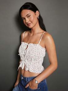 WESTFADE Top corto con lazo floral - Blanco - Ver 4