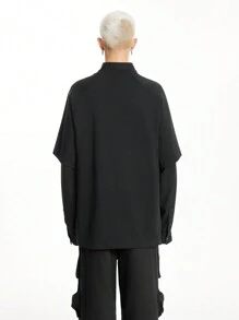 男士針織純棉休閒3M反光印花下垂肩寬鬆圓領短袖T恤，適合夏季和日常穿著 - 黑色 - 查看 3