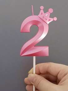 1pc Creative Colorful Crown Number Candle For Birthday, Party Decoration, Back To School Valentine Day - Pink - View 9