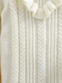 SHEIN Baby Girl Solid Color Ruffle Hem Knitted Long Sleeve Dress, Autumn/Winter - White - View 3