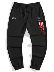 Manfinity Homme Locker sitzende Herren Jogginghose mit amerikanischer Flagge Muster, Grafik Lässig Jogginghose mit Kordelzug, für Ehemann, Freund Geschenke, für Rave, 4. Juli - Schwarz - Übersicht 3